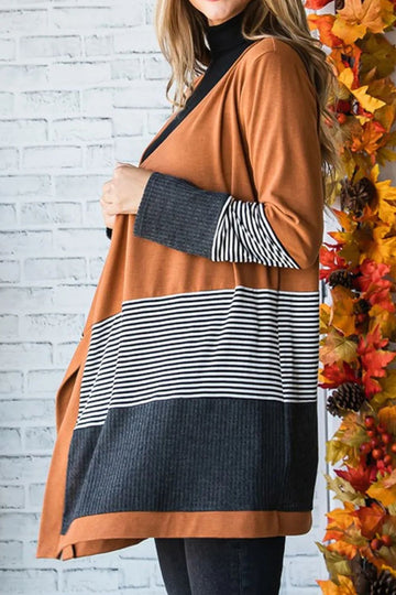 Striped Open Front Long Sleeve Cover Up