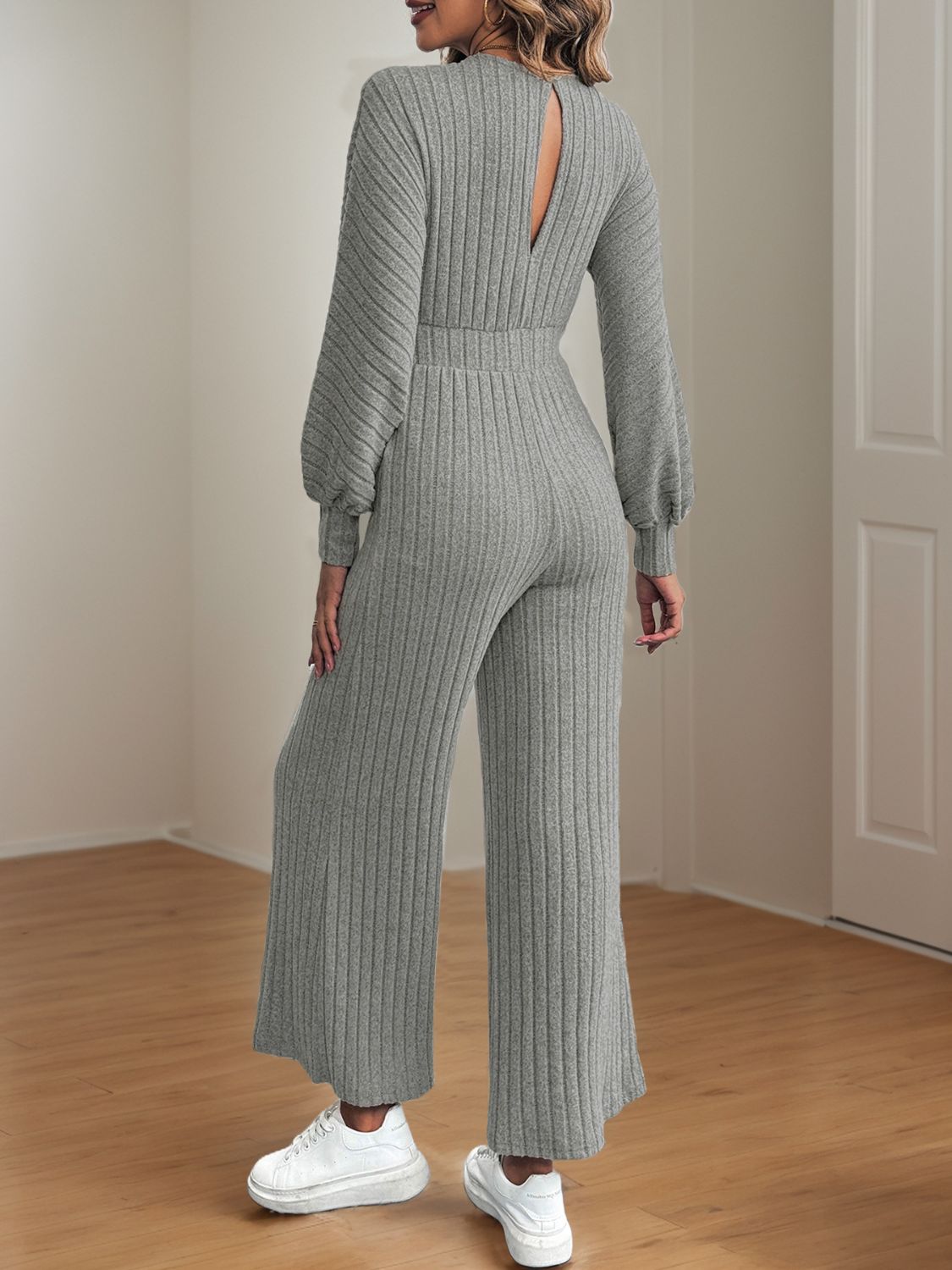 V-Neck Long Sleeve Wide Leg Jumpsuit - Get Stylish