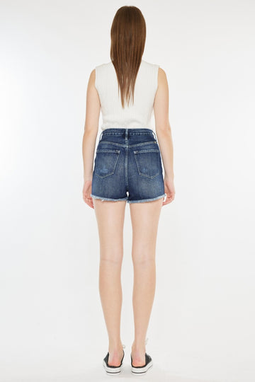 Kancan Raw Hem Button Fly Denim Shorts