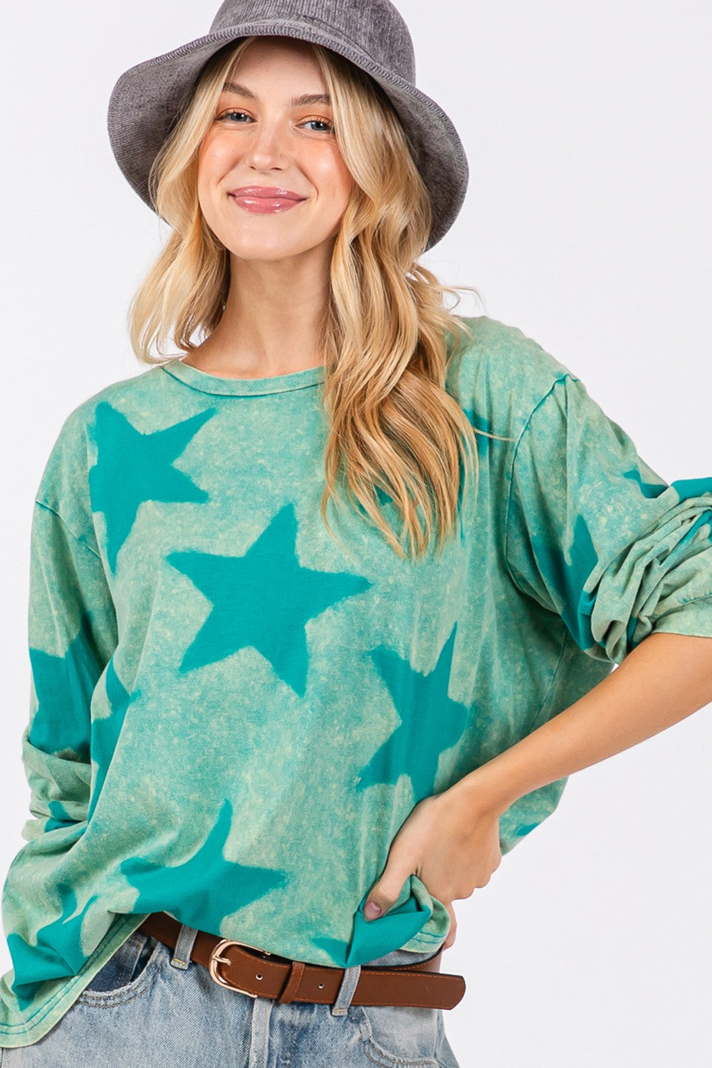 SAGE + FIG Mineral Wash Star Pattern T-Shirt - Get Stylish