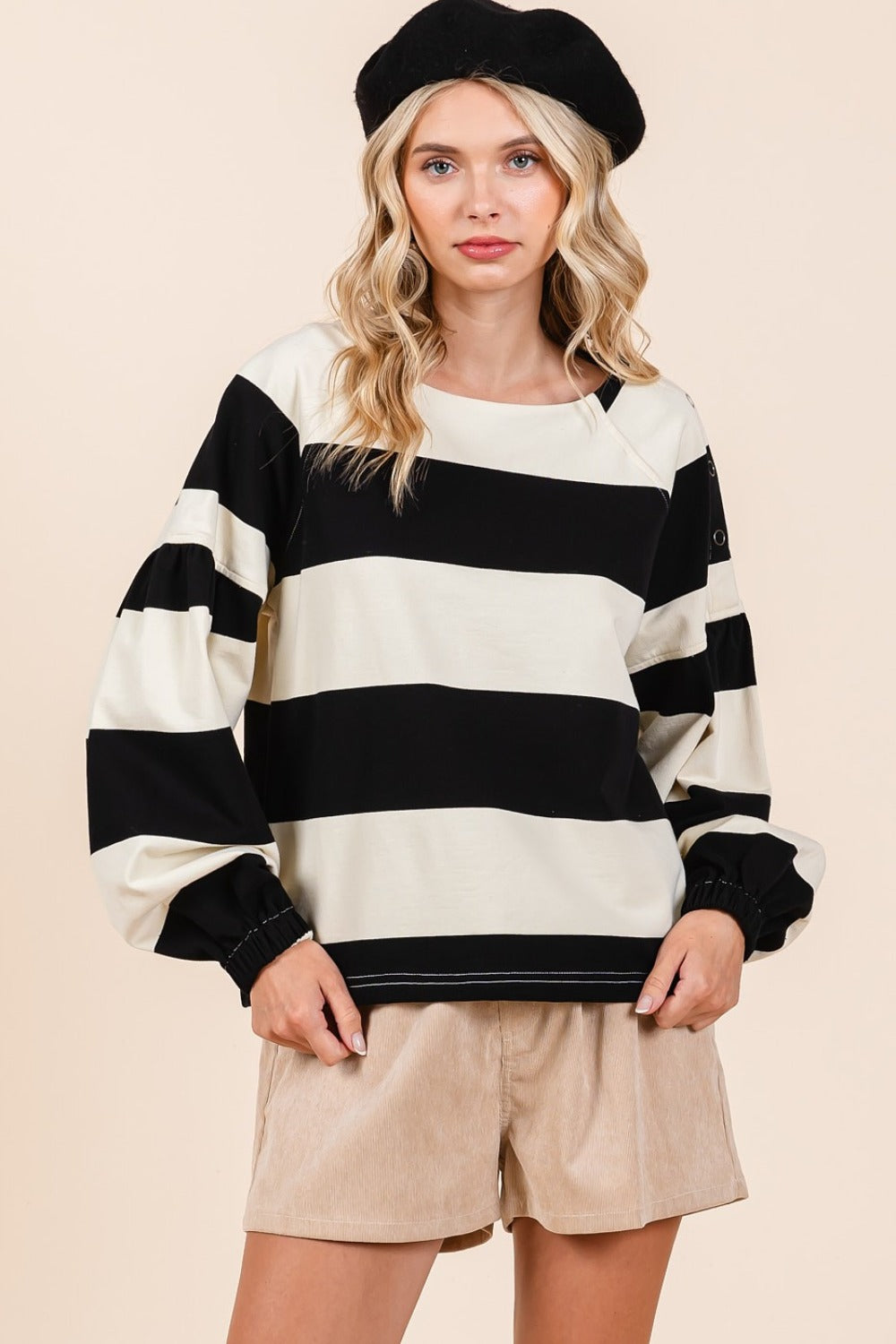 Mittoshop Striped Snap Shoulder Long Sleeve T-Shirt - Get Stylish