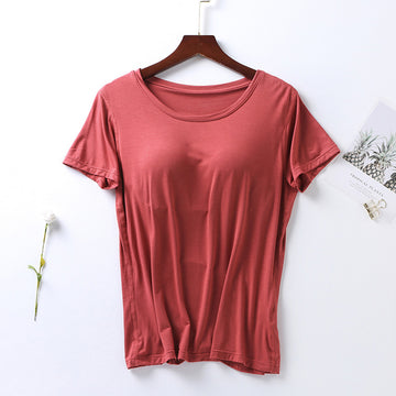 Plus Size Round Neck Short Sleeve T-Shirt with Bra