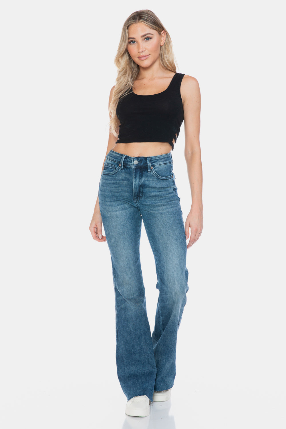 Judy Blue Full Size Tummy Control Cut Hem Flare Jeans - Get Stylish