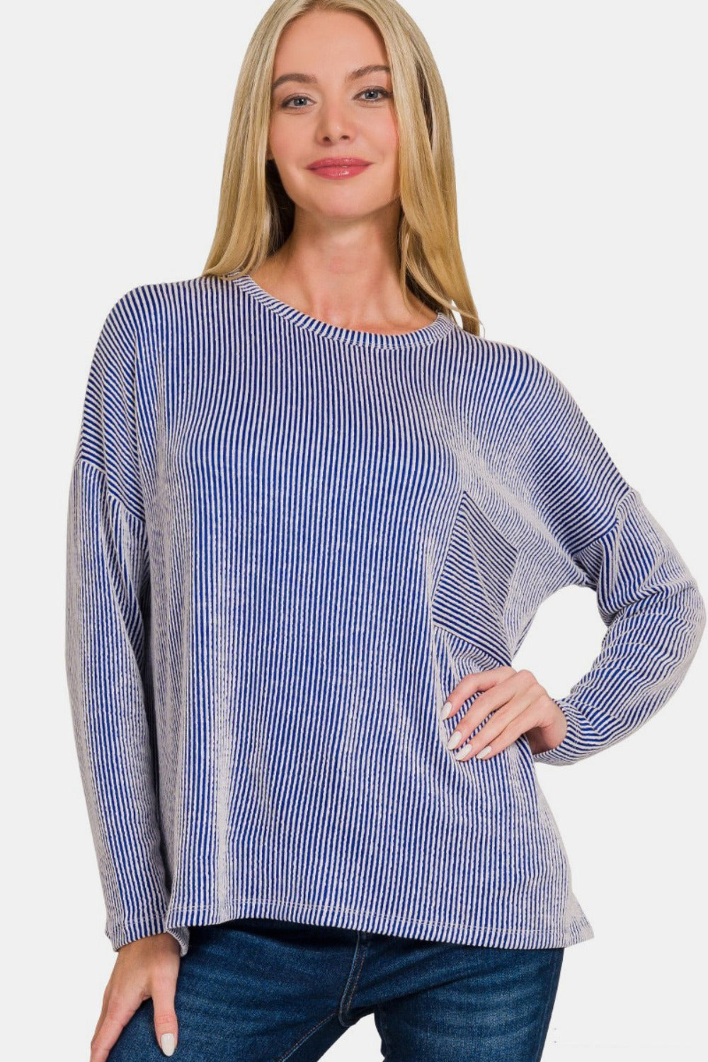 Zenana Ribbed Striped Long Sleeve T-Shirt