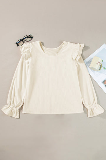 Ruffled Round Neck Flounce Sleeve Top