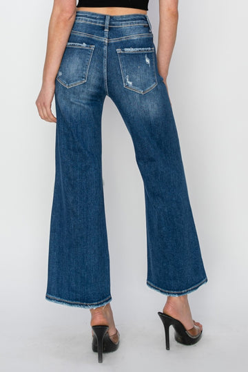 Full Size High Rise Patch Detailed Wide Leg Crop Jeans