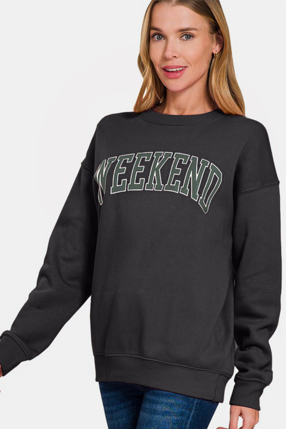 Zenana WEEKEND Round Neck Dropped Shoulder Sweatshirt - Get Stylish