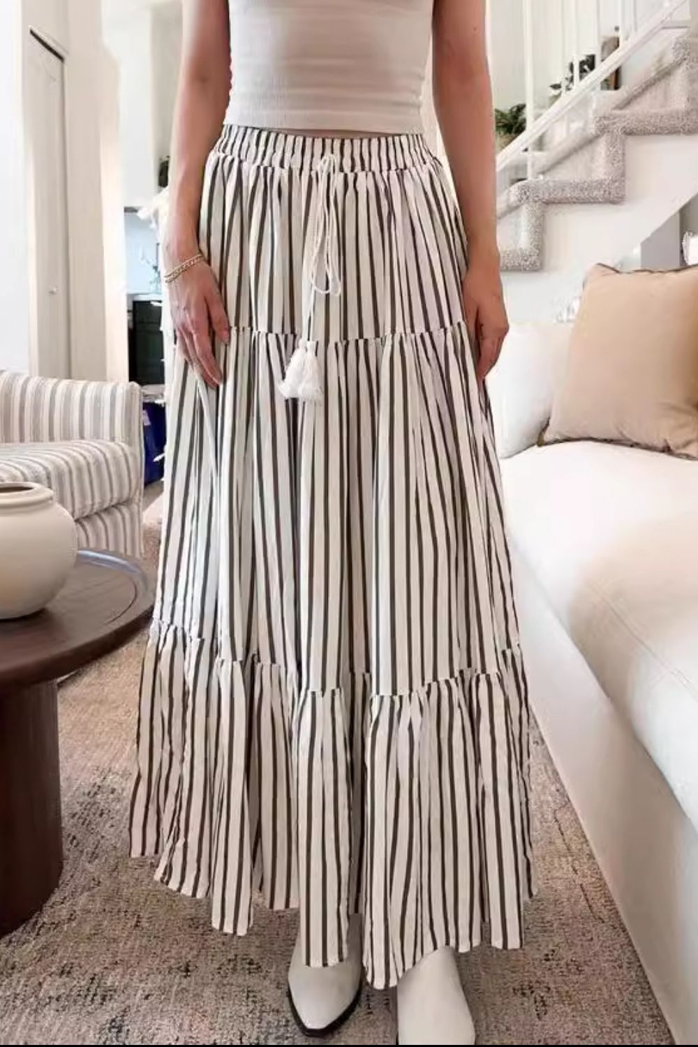 Tied Striped Maxi Skirt - Get Stylish