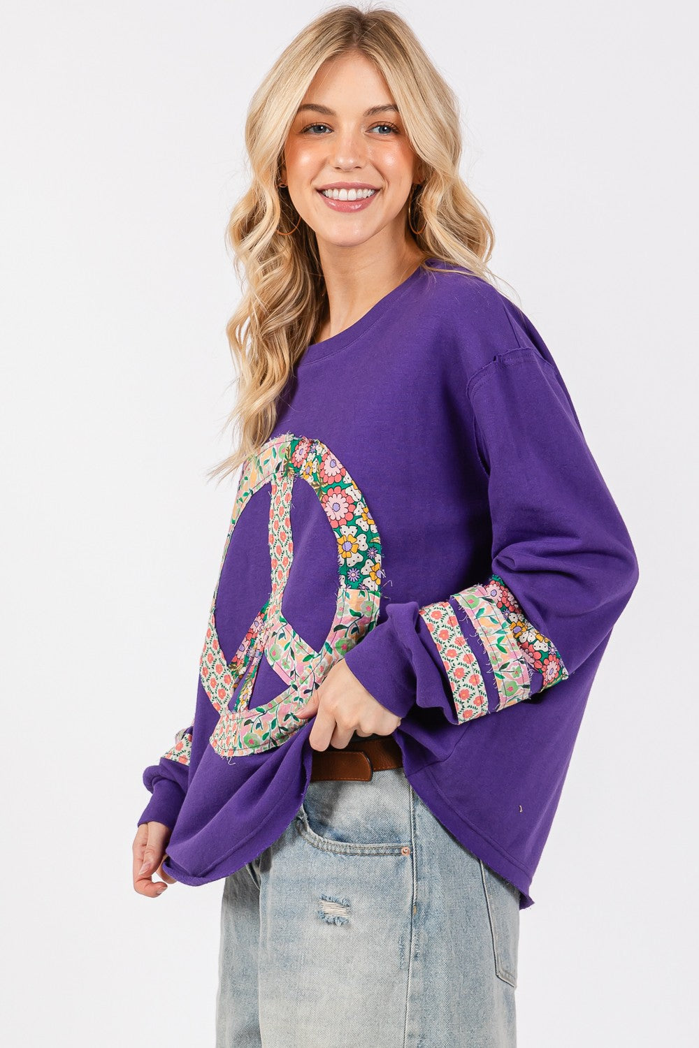 SAGE+FIG Peace Applique Patch Long Sleeve Top - Get Stylish