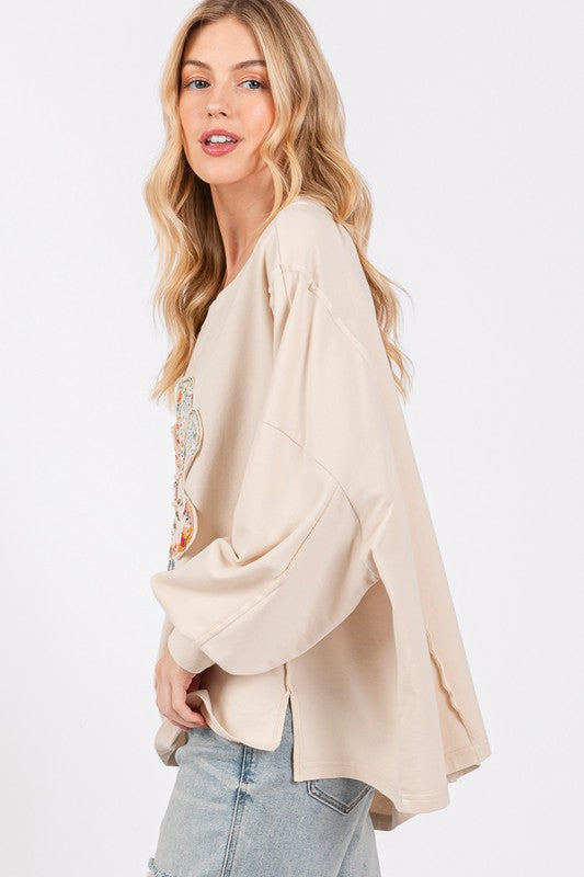 SAGE + FIG Flower Patch Dropped Shoulder Oversize Top - Get Stylish