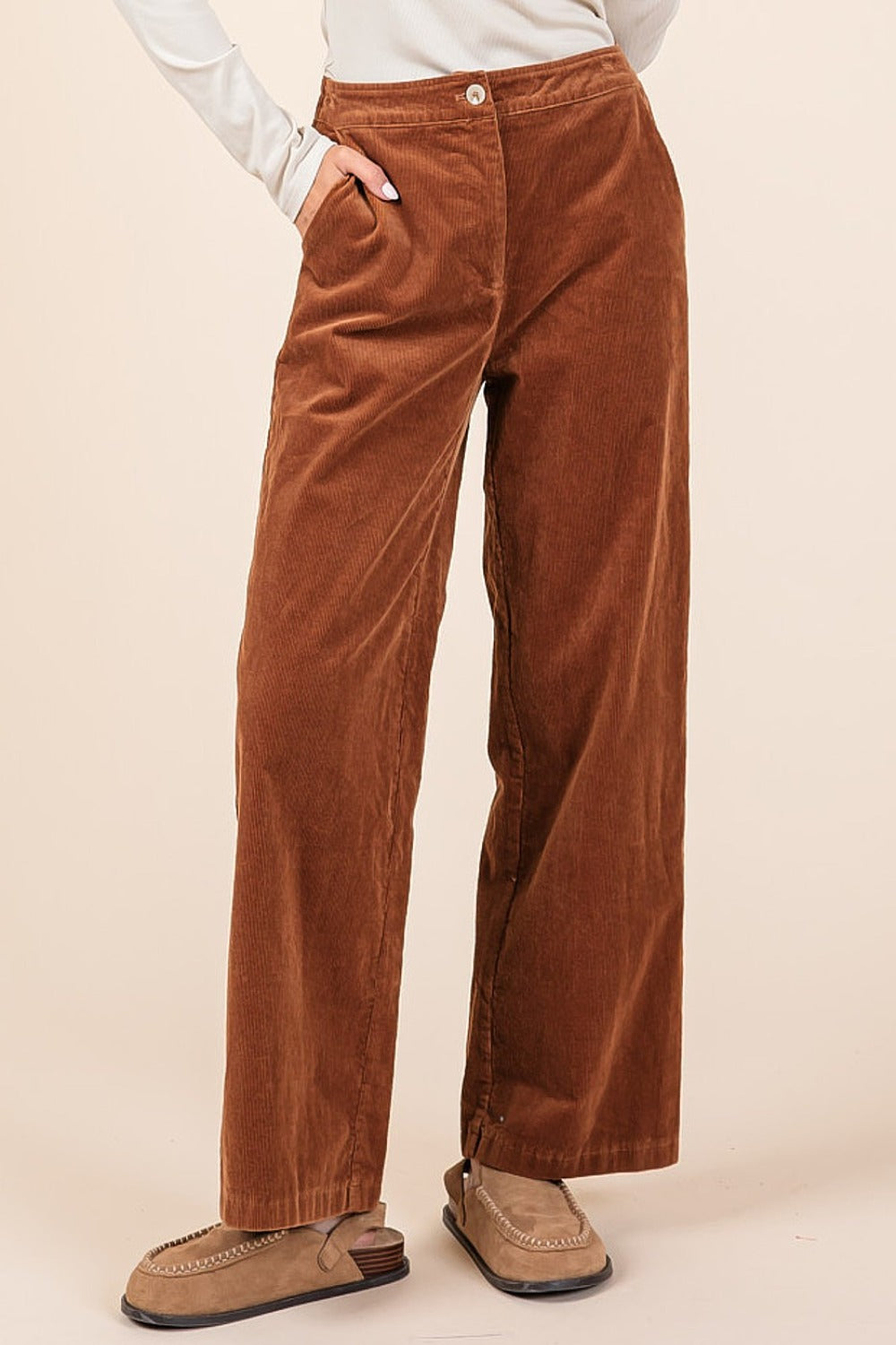 Mittoshop Corduroy Back Elastic Waist Pants - Get Stylish