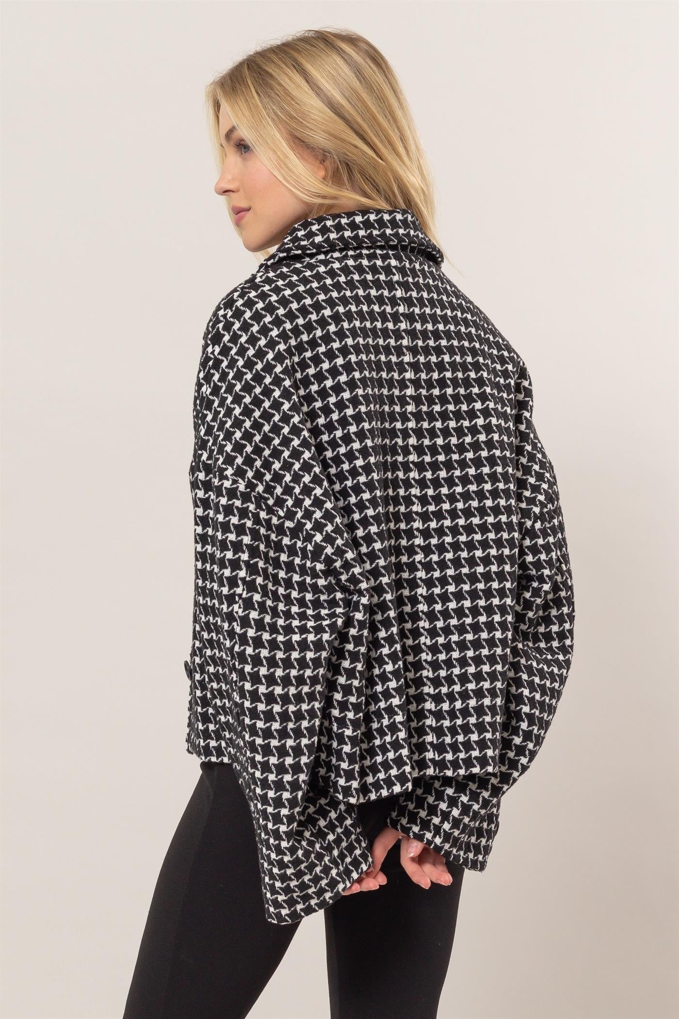 HYFVE Tweed Plaid Button Up Collared Neck Jacket - Get Stylish