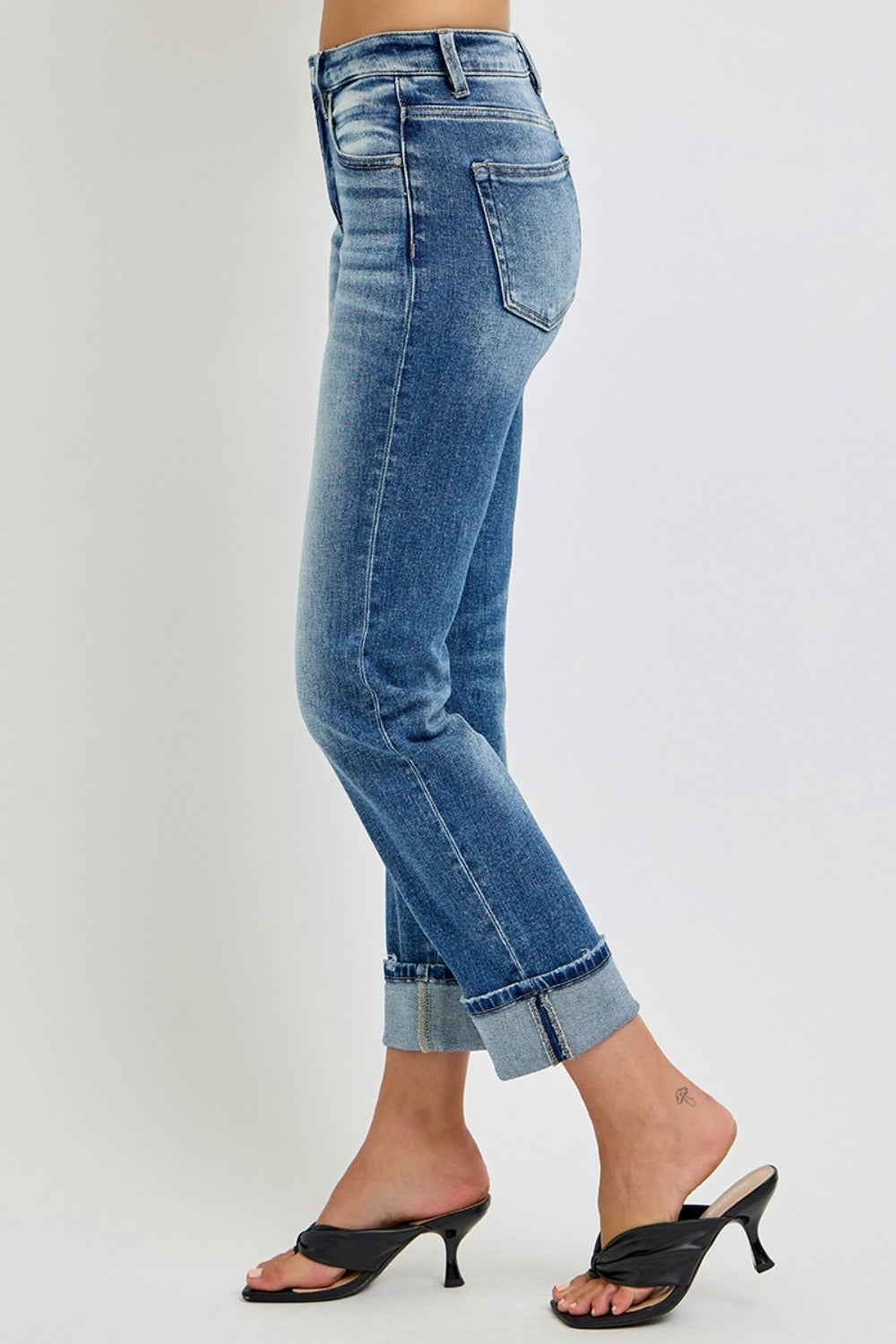 RISEN Full Size High Rise Crop Straight Roll Up Jeans - Get Stylish