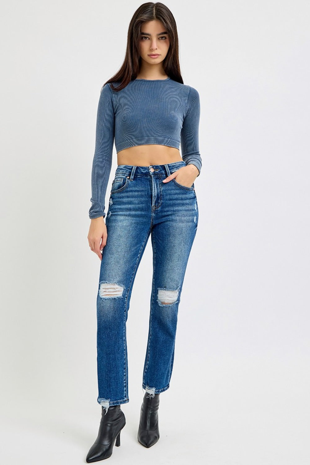 RISEN Full Size High Rise Distressed Crop Straight Jeans - Get Stylish