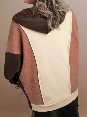 Plus Size Color Block Long Sleeve Hoodie