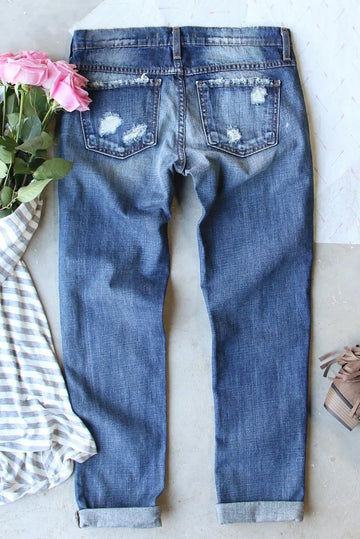 Distressed Pumpkin Jeans with Pockets