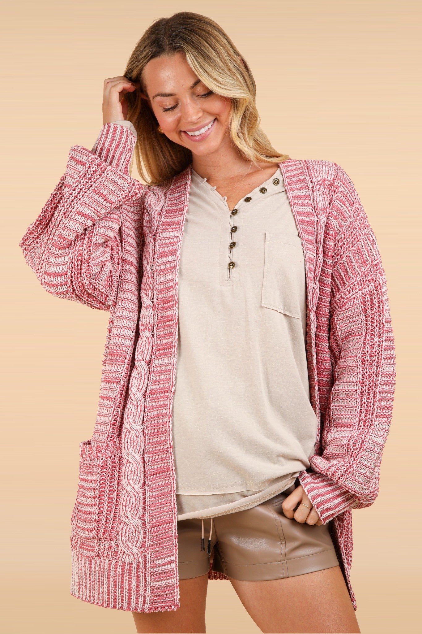 VERY J Cable Knit Open Front Cardigan - Get Stylish