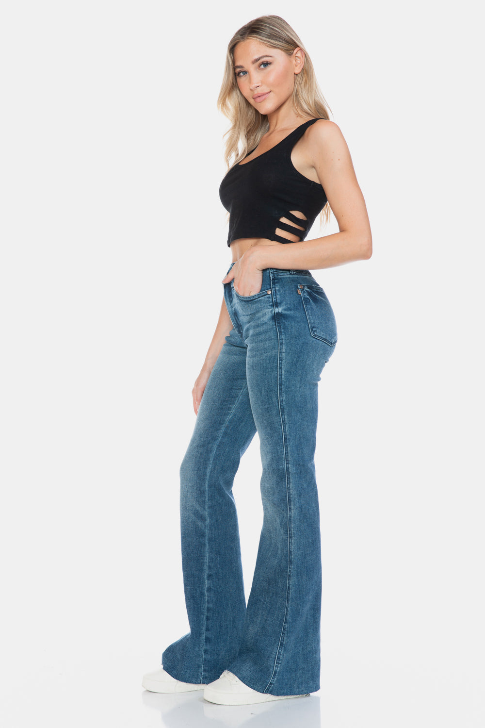 Judy Blue Full Size Tummy Control Cut Hem Flare Jeans - Get Stylish