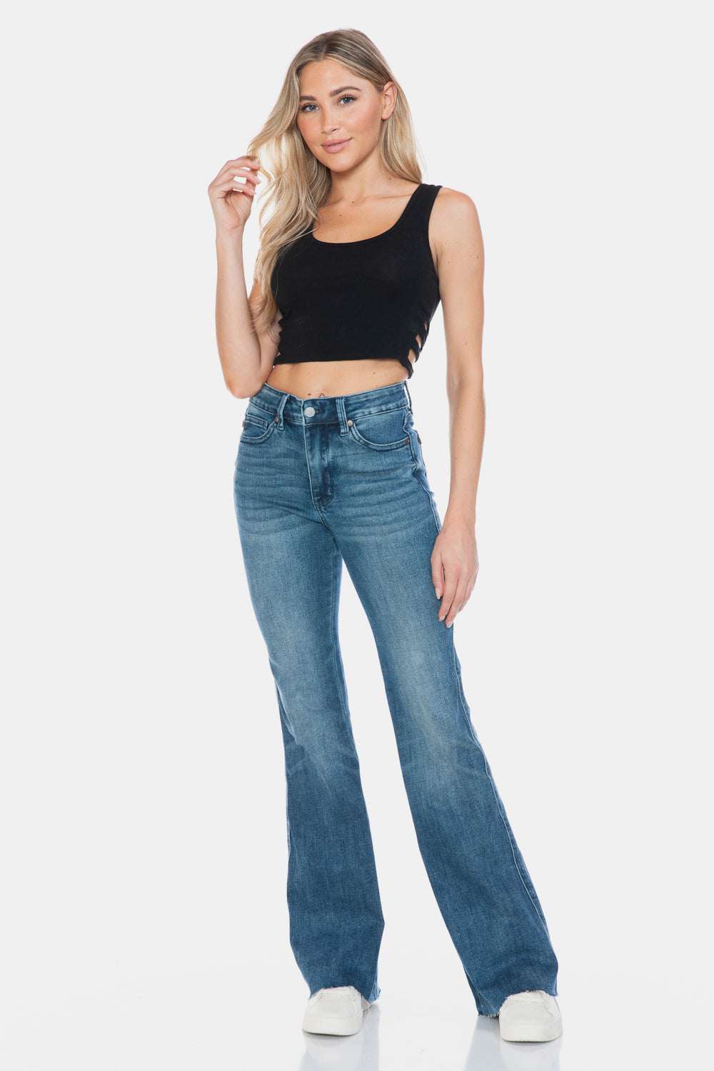 Judy Blue Full Size Tummy Control Cut Hem Flare Jeans - Get Stylish