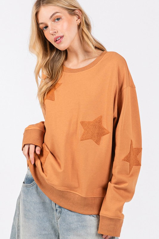 SAGE + FIG Star Patch Long Sleeve Sweatshirt - Get Stylish