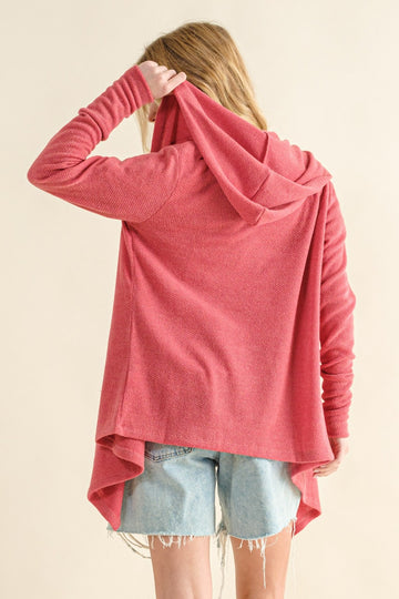 And The Why Full Size Thermal Hooded Open Front Cardigan with Pockets