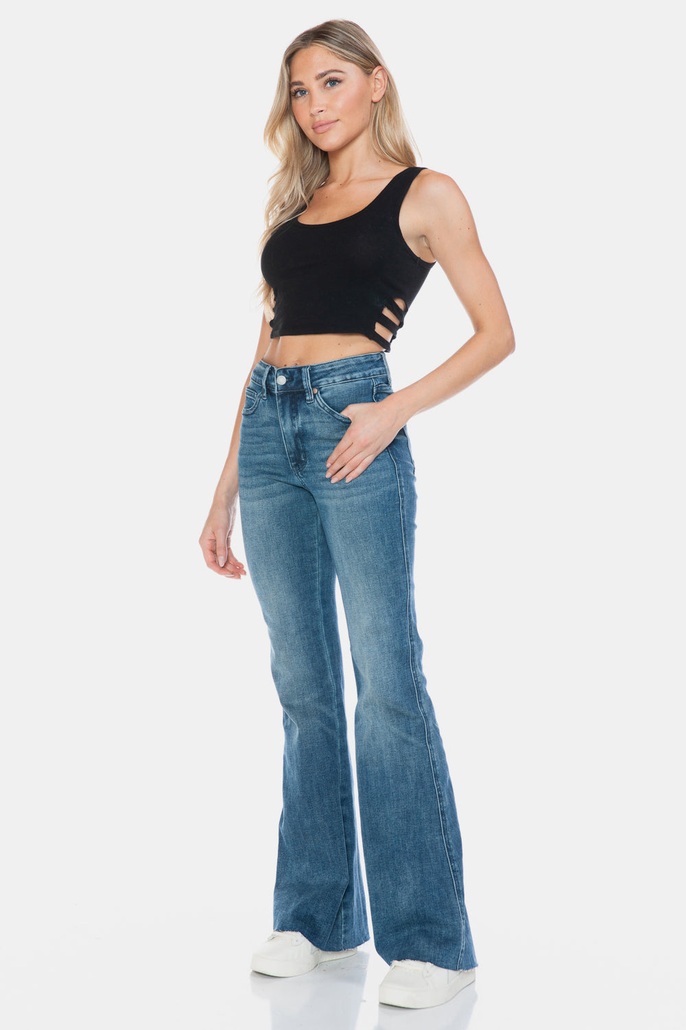 Judy Blue Full Size Tummy Control Cut Hem Flare Jeans - Get Stylish