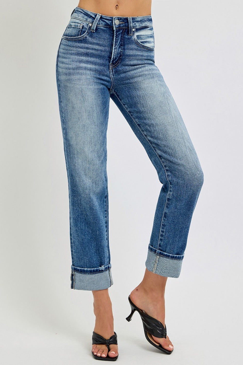 RISEN Full Size High Rise Crop Straight Roll Up Jeans - Get Stylish