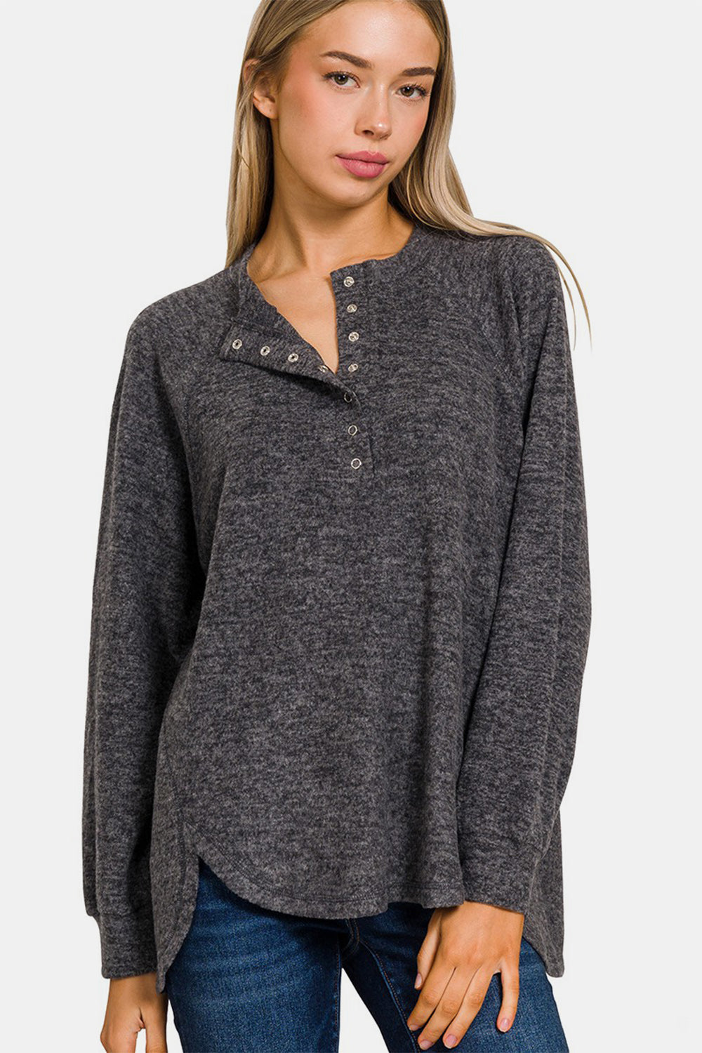 Zenana Full Size Brushed Melange Hacci High-Low Sweater - Get Stylish