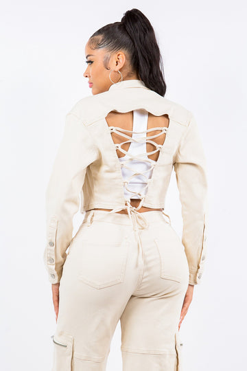 American Bazi Laced Back Cropped Jacket