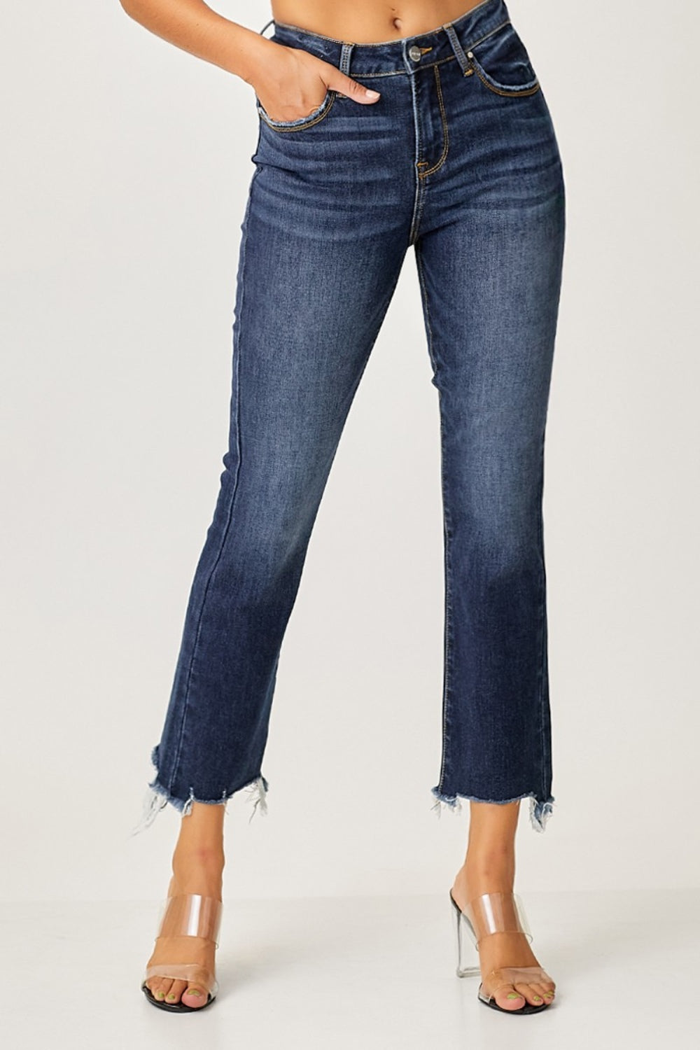 Full Size Frayed Hem Cropped Straight Jeans