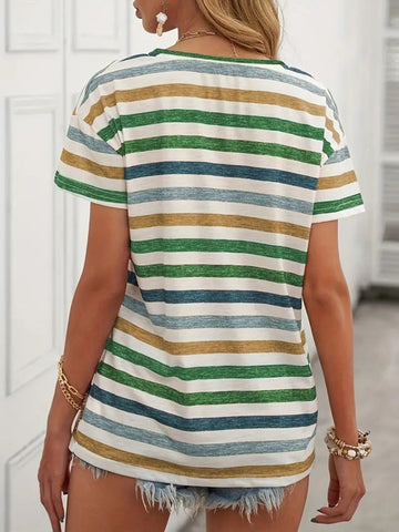 Striped Round Neck Short Sleeve T-Shirt