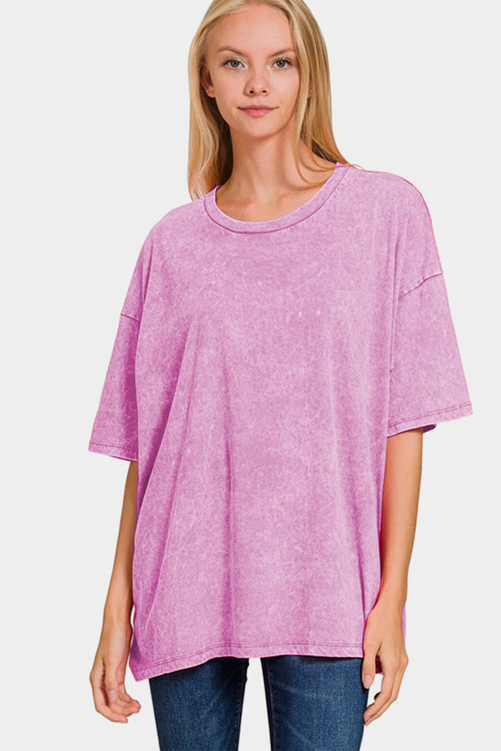 Zenana Full Size Washed Round Neck Drop Shoulder Oversized T-Shirt - Get Stylish