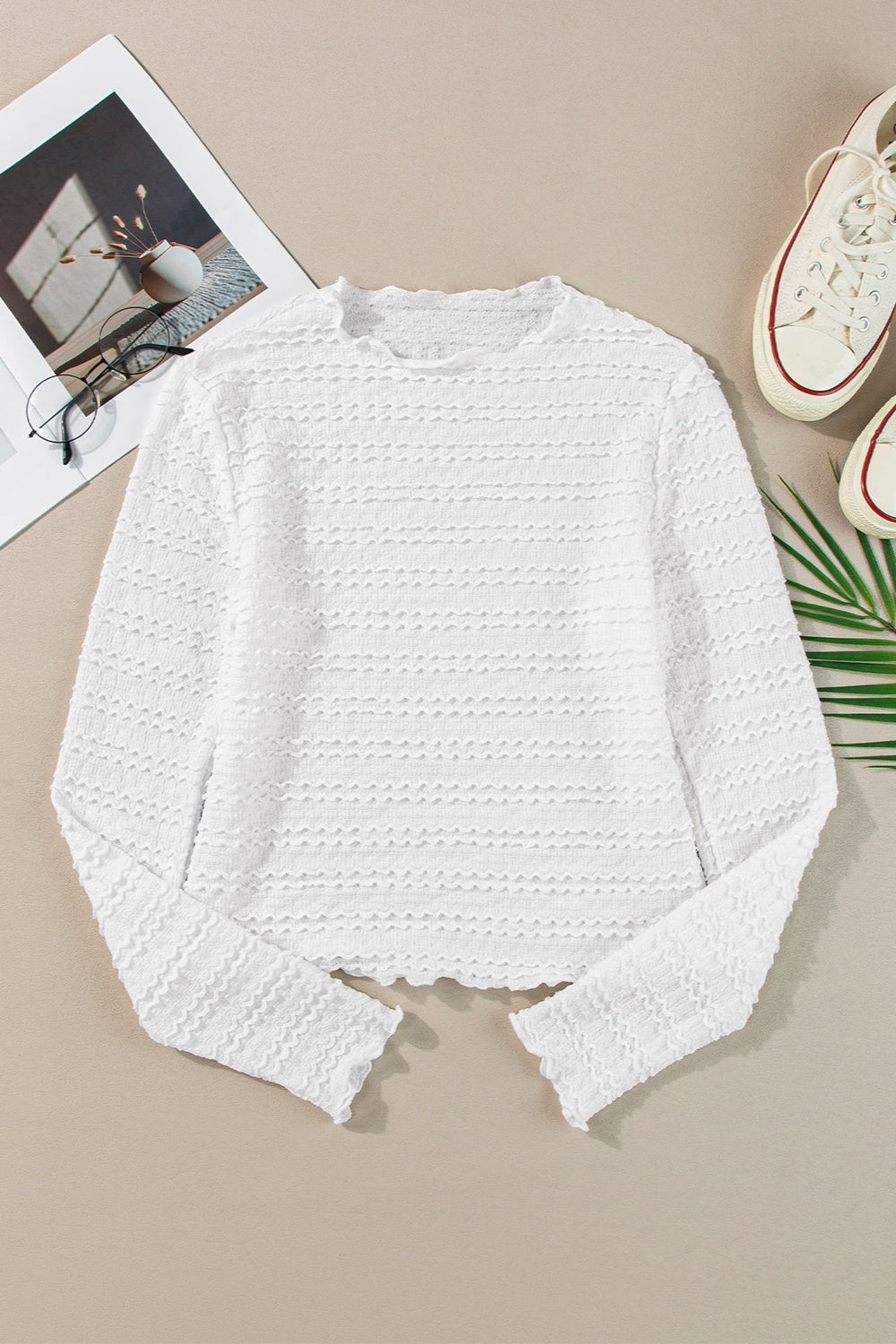 Textured Round Neck Long Sleeve Top