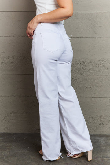 RISEN Raelene Full Size High Waist Wide Leg Jeans in White