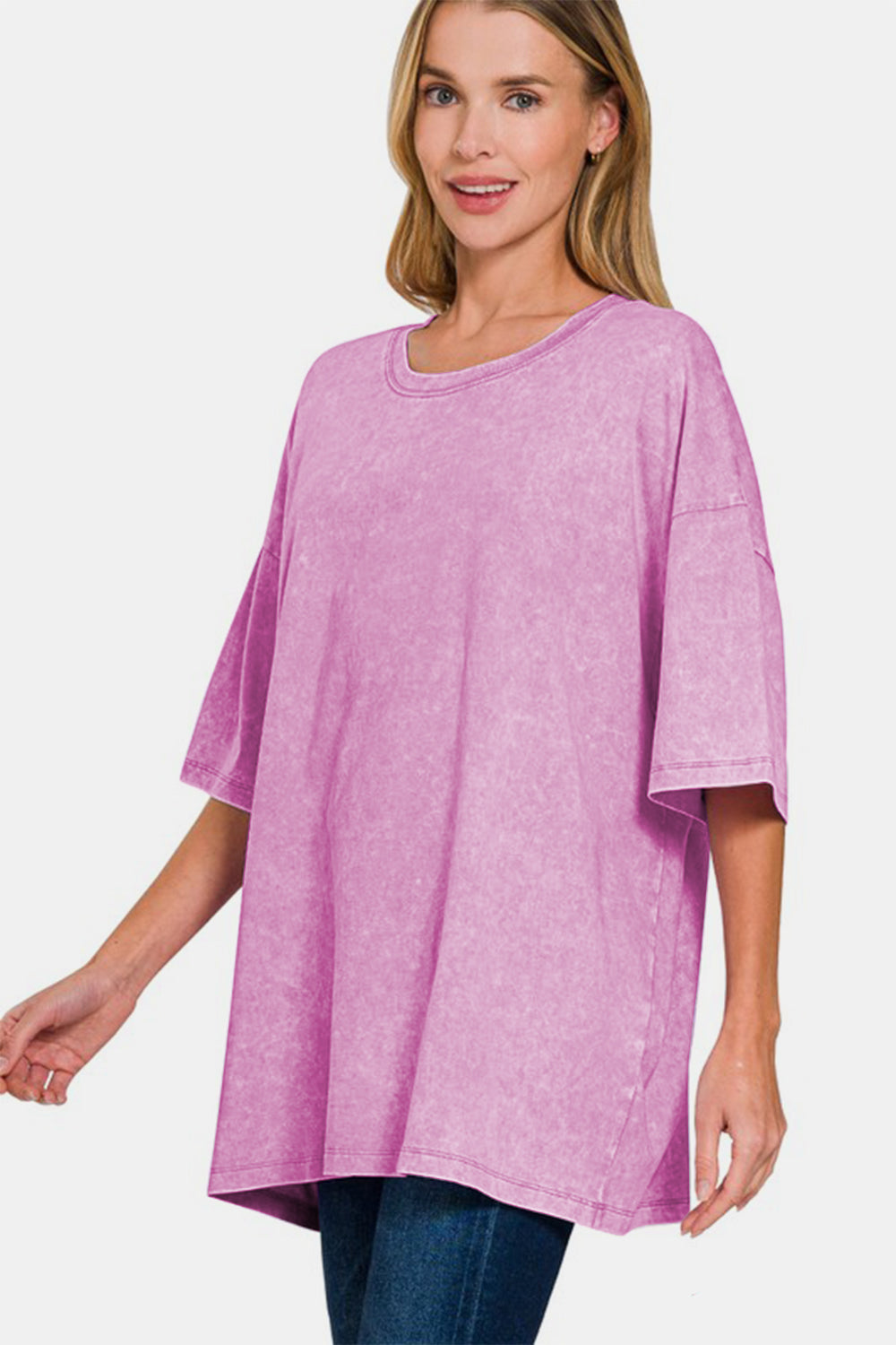 Zenana Full Size Washed Round Neck Drop Shoulder Oversized T-Shirt - Get Stylish