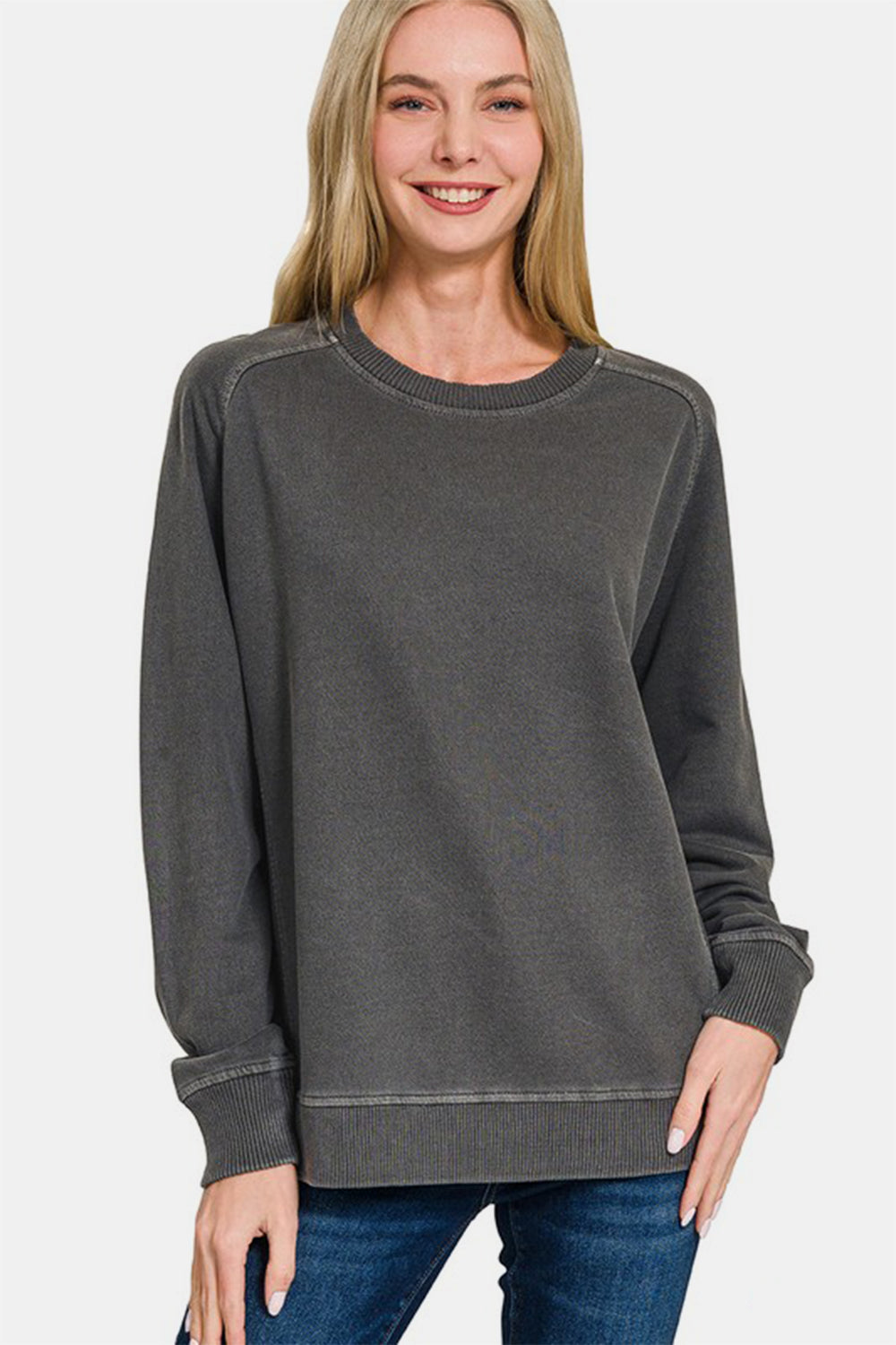 Zenana Full Size Pigment Dyed French Terry Sweatshirt - Get Stylish