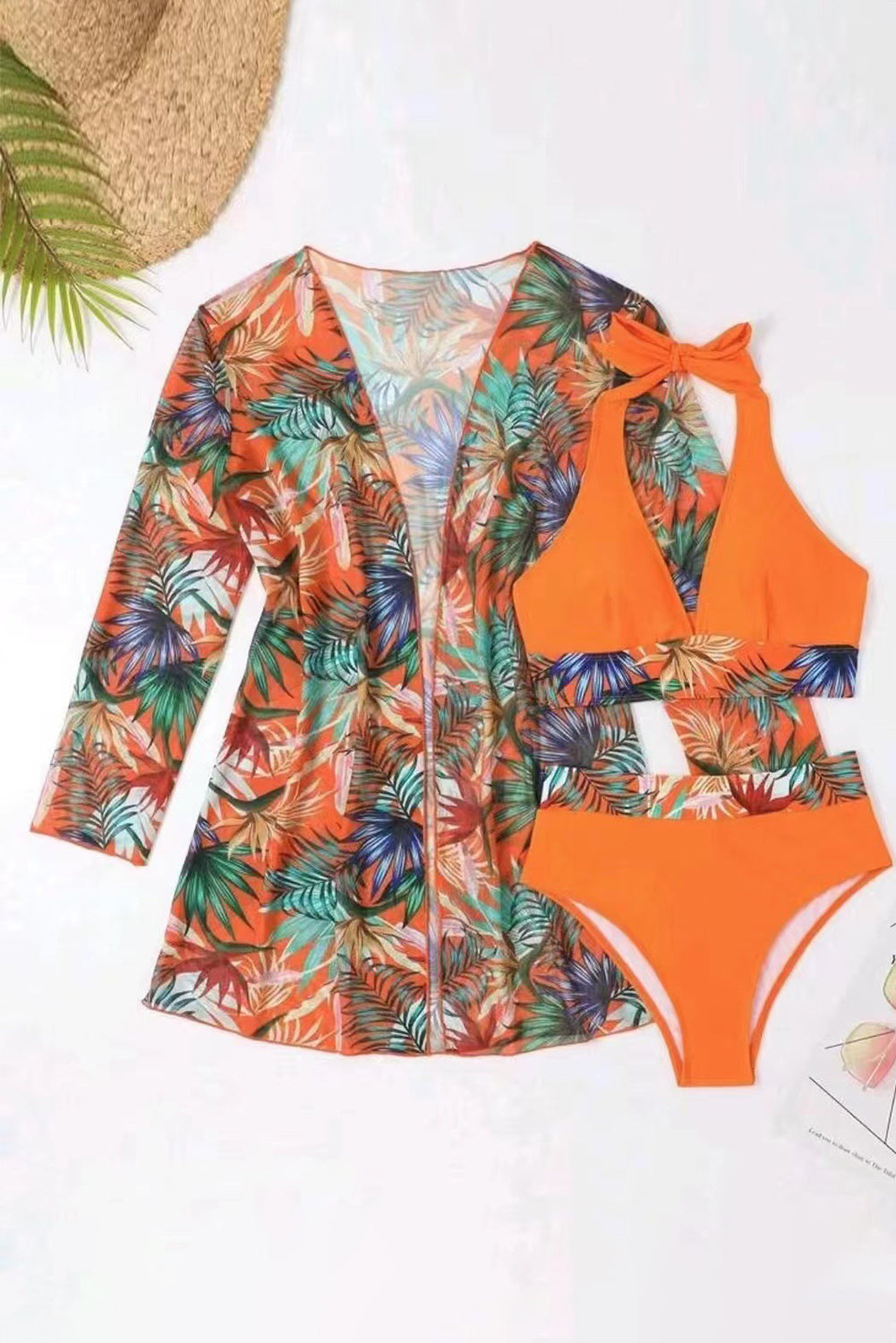 Printed Halter Neck Three-Piece Swim Set - Get Stylish