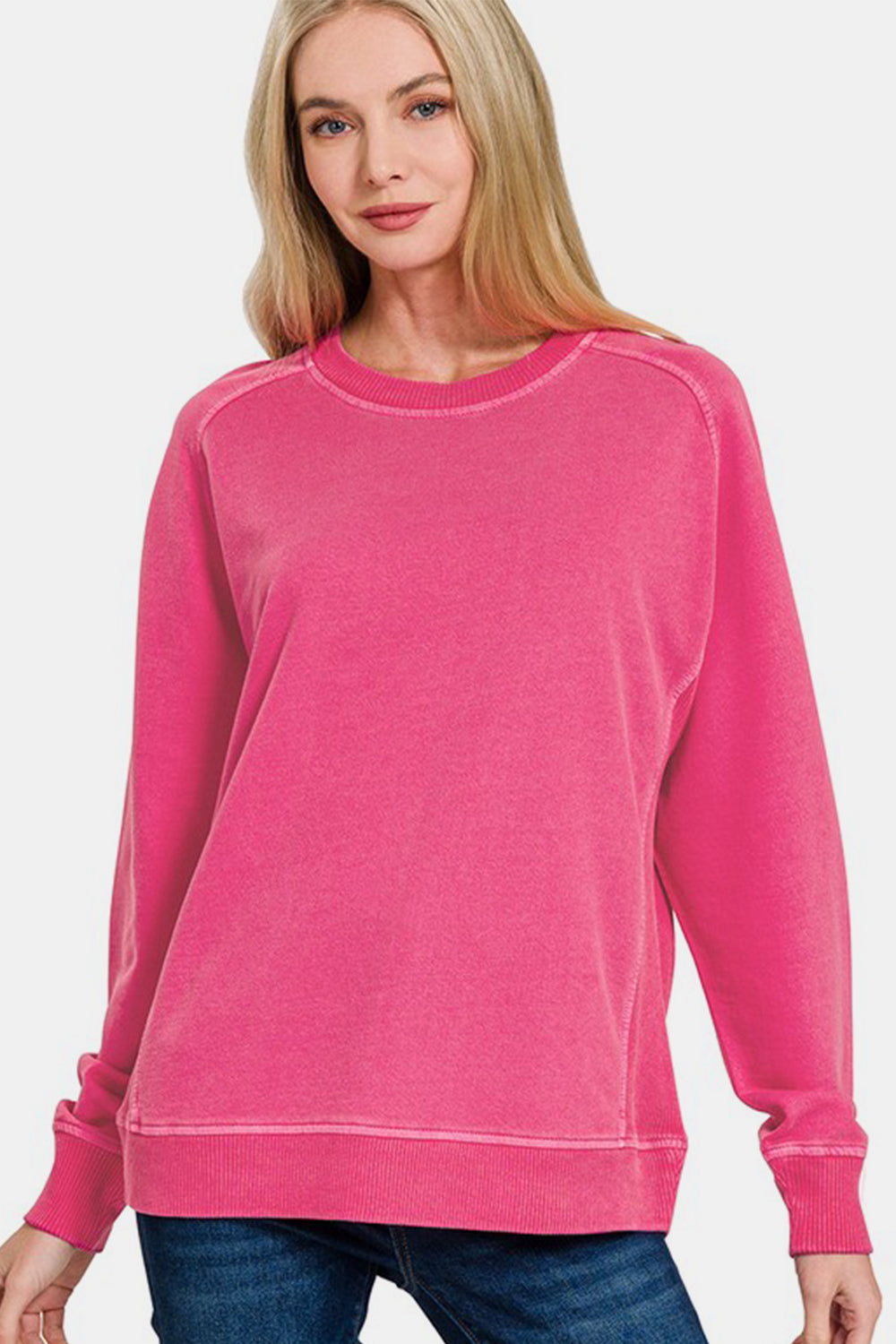 Zenana Full Size Pigment Dyed French Terry Sweatshirt - Get Stylish