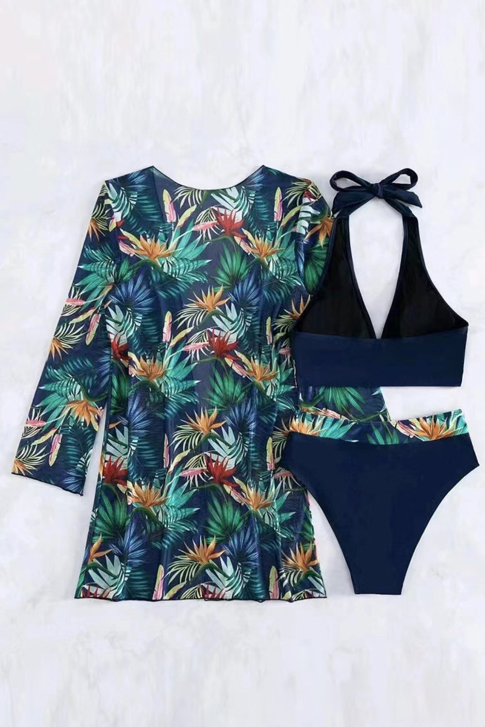 Printed Halter Neck Three-Piece Swim Set - Get Stylish