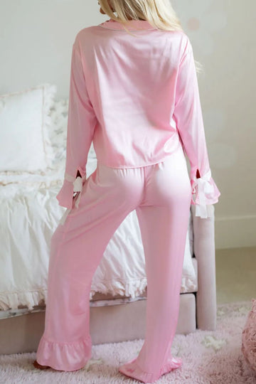 Collared Neck Long Sleeve Top and Pants Lounge Set