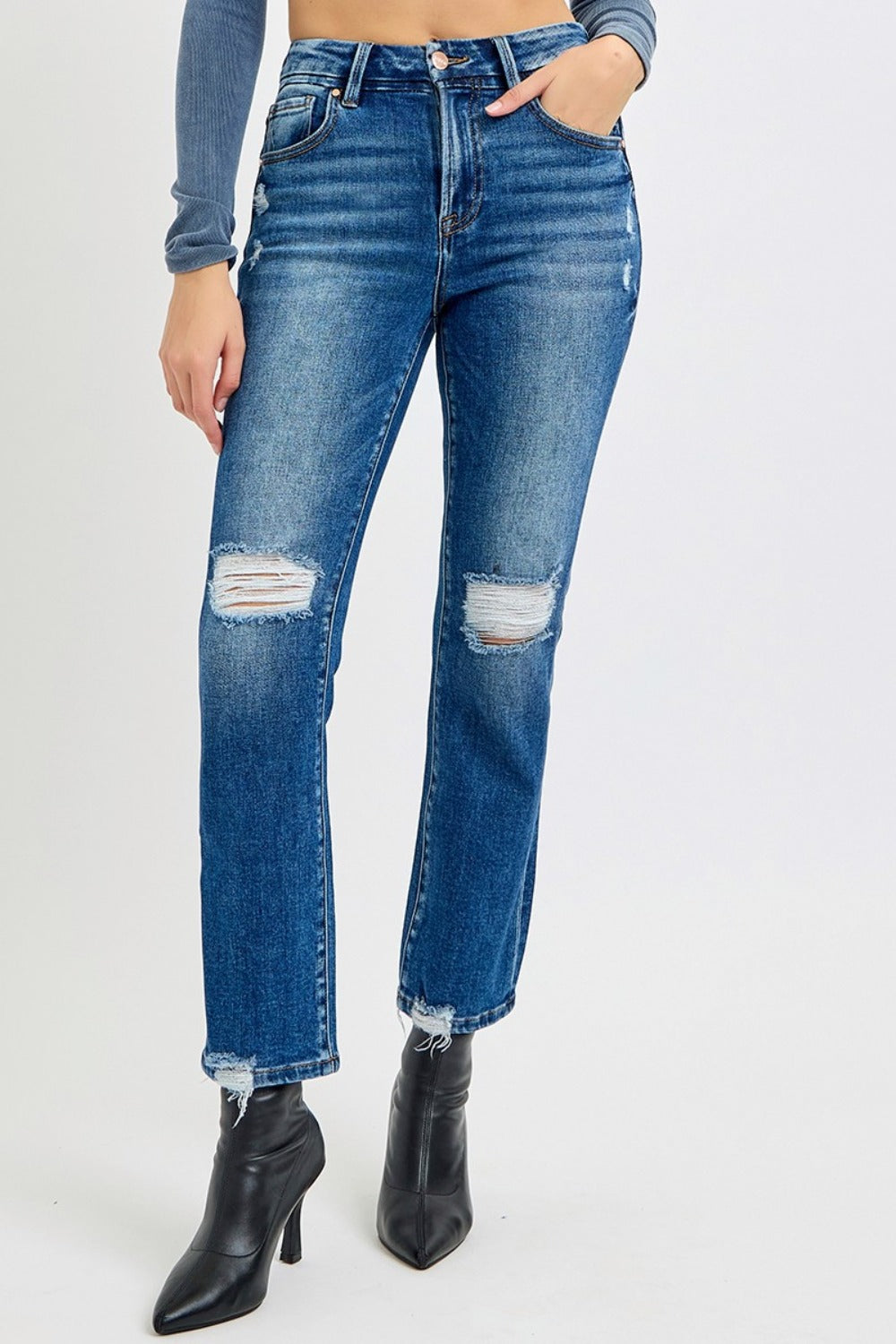 RISEN Full Size High Rise Distressed Crop Straight Jeans - Get Stylish