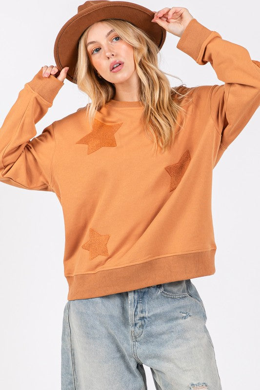 SAGE + FIG Star Patch Long Sleeve Sweatshirt - Get Stylish