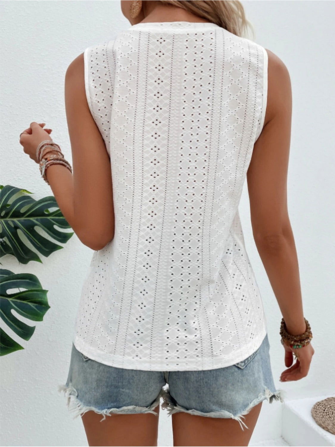 Eyelet Round Neck Tank - Get Stylish