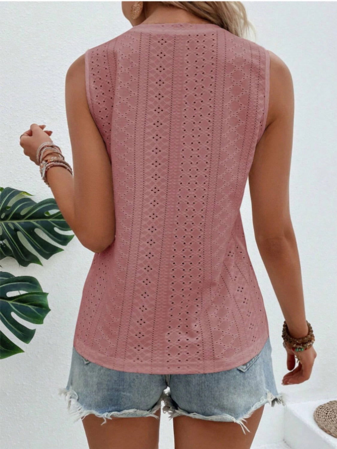 Eyelet Round Neck Tank - Get Stylish