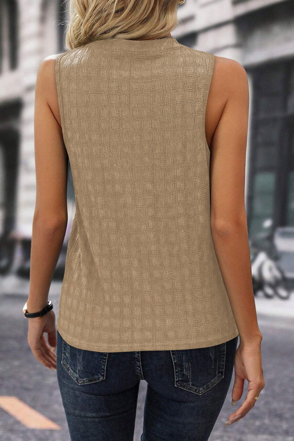 Textured Notched Tank -  - Get Stylish