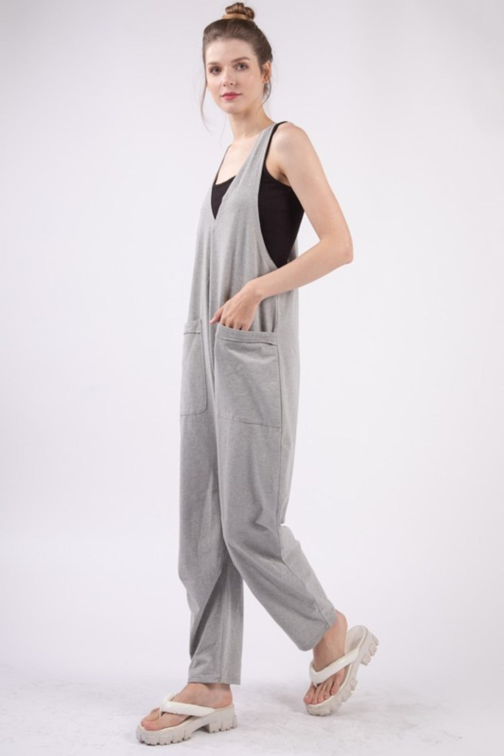 VERY J  Plunge Sleeveless Jumpsuit with Pockets - Get Stylish