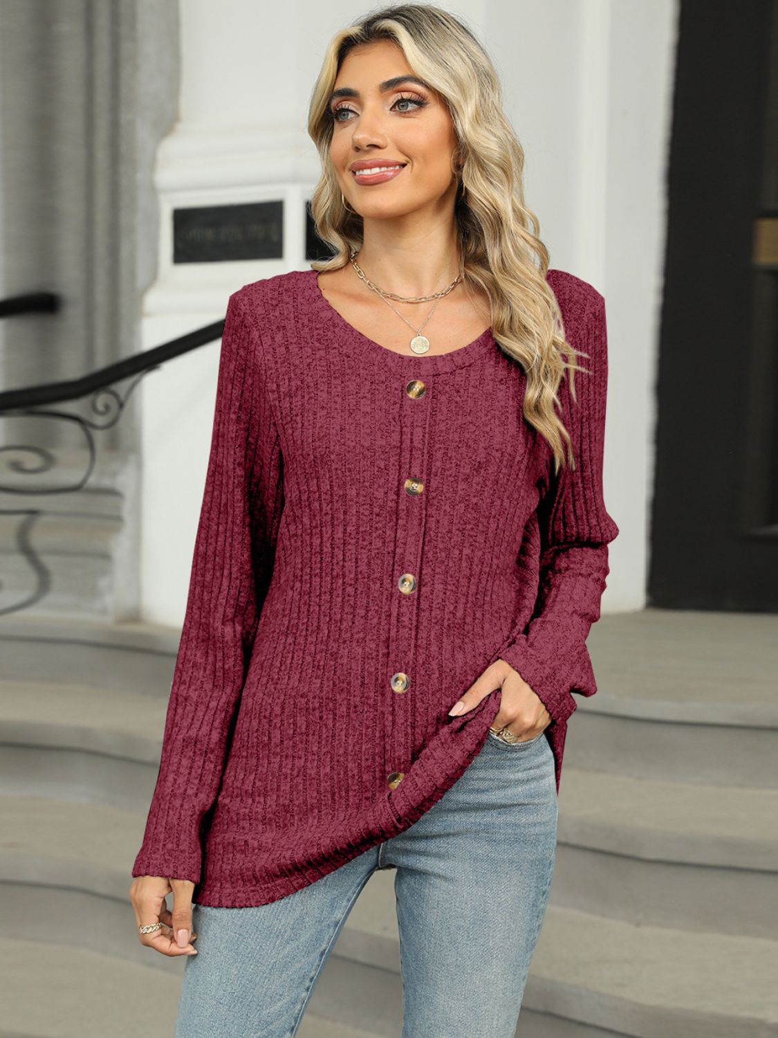 Round Neck Long Sleeve T-Shirt - Get Stylish