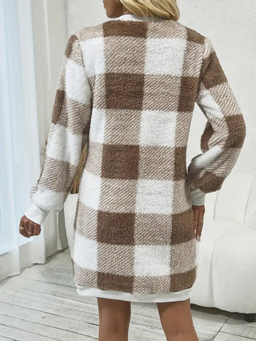 Plaid V-Neck Long Sleeve Dress