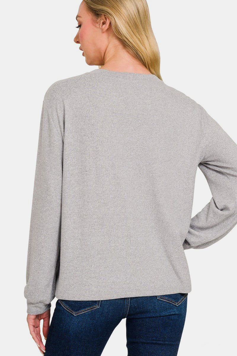 Zenana Hacci Round Neck Long Sleeve T-Shirt - Get Stylish