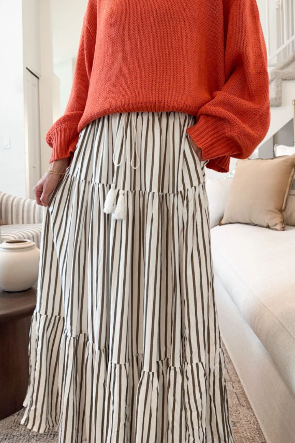 Tied Striped Maxi Skirt - Get Stylish